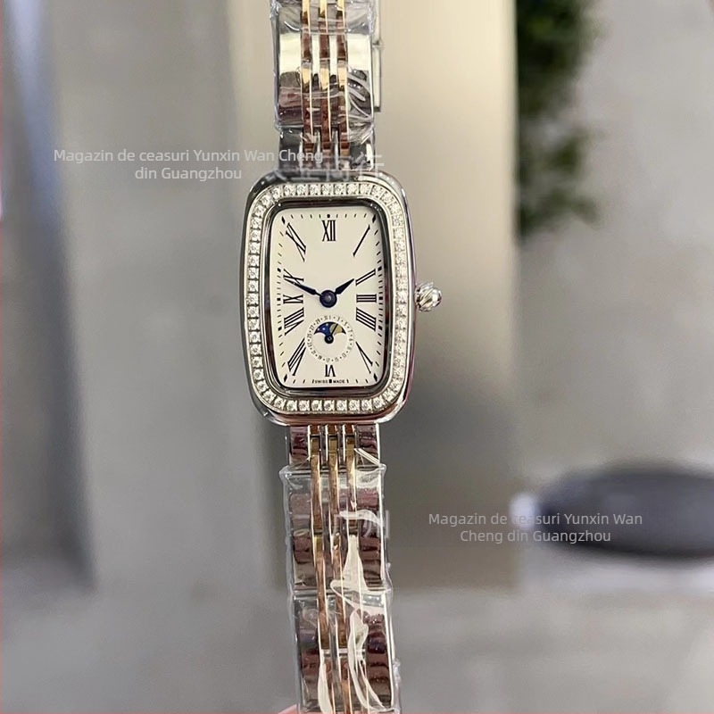 Langjia ceas de femei cu fază a lunii, cu diamante, mișcare quartz Swiss ETA, cristal de safir, rezistență la apă 50 m