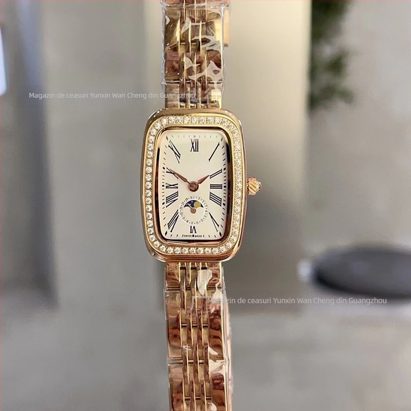 Langjia ceas de femei cu fază a lunii, cu diamante, mișcare quartz Swiss ETA, cristal de safir, rezistență la apă 50 m