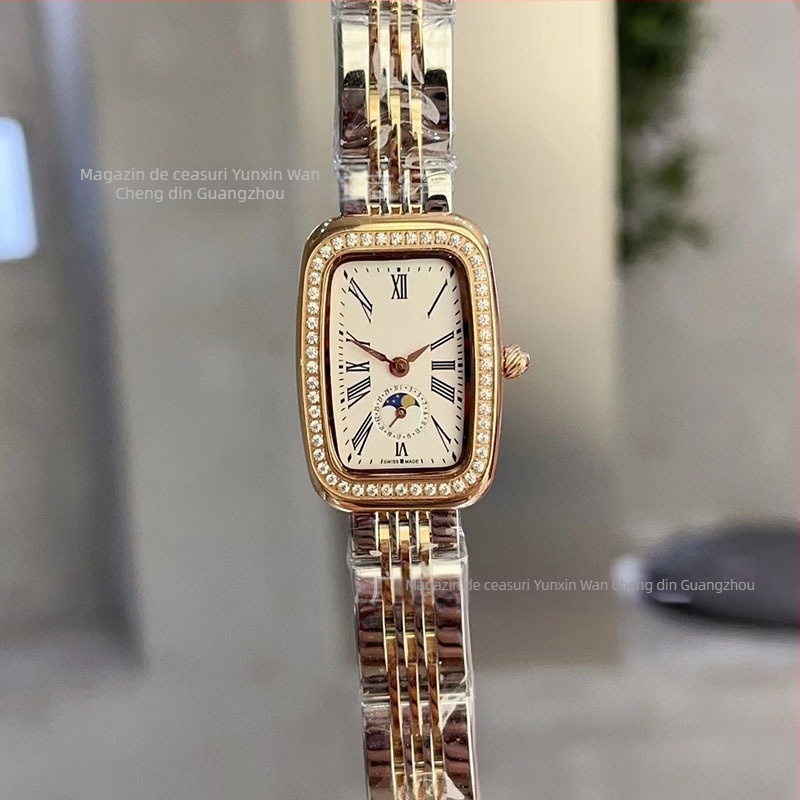 Langjia ceas de femei cu fază a lunii, cu diamante, mișcare quartz Swiss ETA, cristal de safir, rezistență la apă 50 m