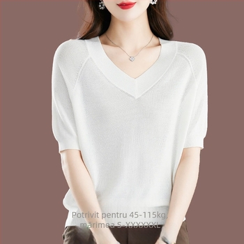 Tricou damă Ice Silk, mâneci scurte, croială lejeră, decolteu în V, 95%+ viscose