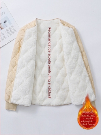 Geacă căptușită cu fleece, din bumbac, pentru femei, stil uniformă școlară, croială lejeră, plus size, închidere cu fermoar