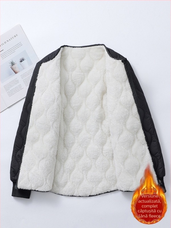 Geacă căptușită cu fleece, din bumbac, pentru femei, stil uniformă școlară, croială lejeră, plus size, închidere cu fermoar