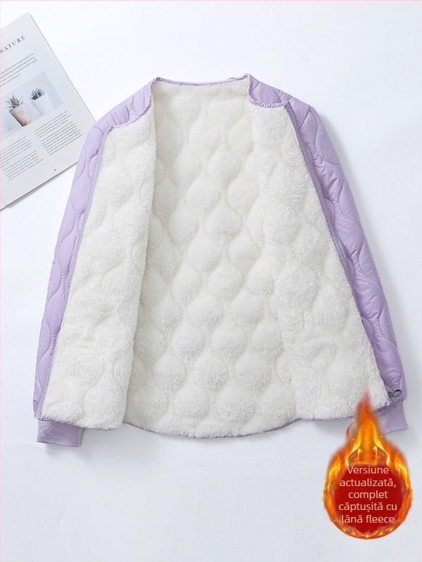 Geacă căptușită cu fleece, din bumbac, pentru femei, stil uniformă școlară, croială lejeră, plus size, închidere cu fermoar