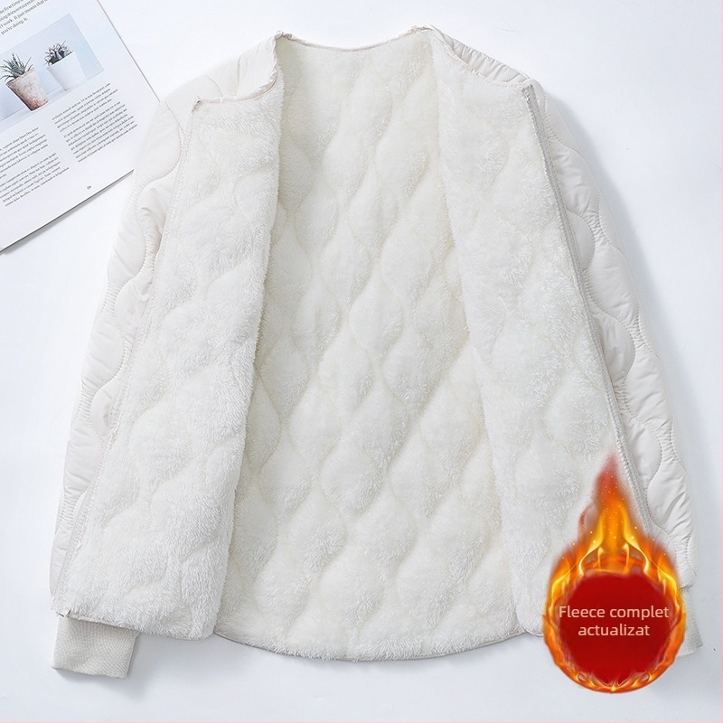 Geacă căptușită cu fleece, din bumbac, pentru femei, stil uniformă școlară, croială lejeră, plus size, închidere cu fermoar