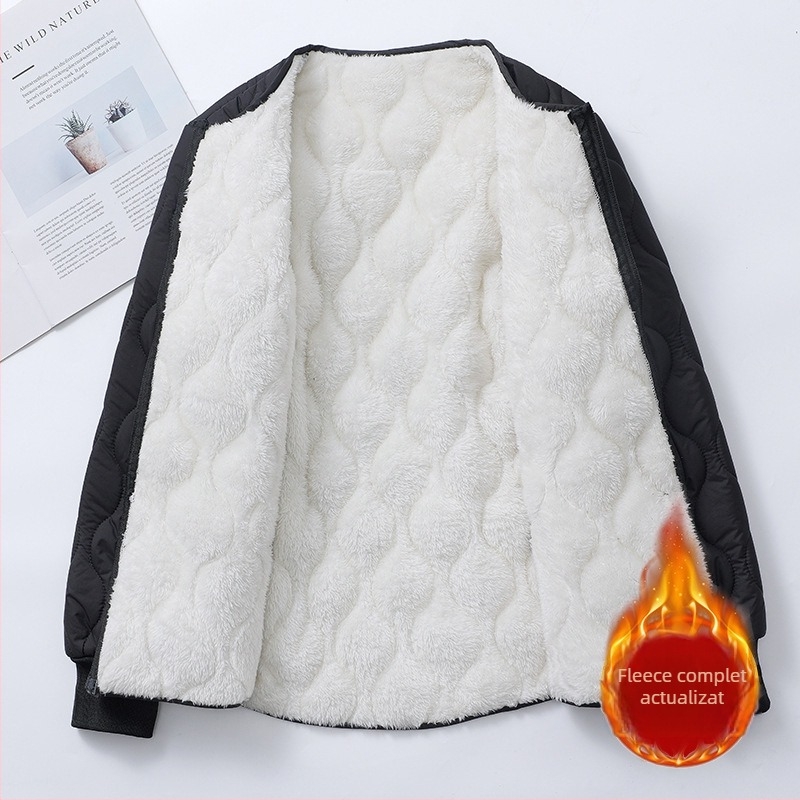 Geacă căptușită cu fleece, din bumbac, pentru femei, stil uniformă școlară, croială lejeră, plus size, închidere cu fermoar