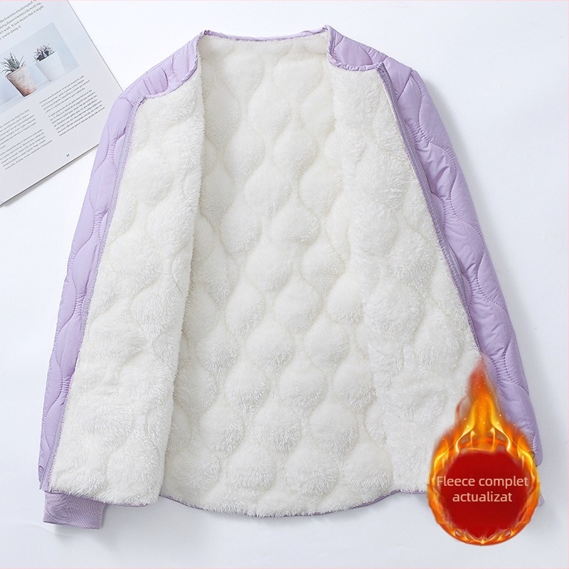 Geacă căptușită cu fleece, din bumbac, pentru femei, stil uniformă școlară, croială lejeră, plus size, închidere cu fermoar