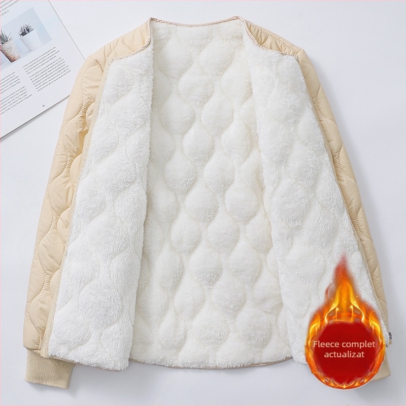 Geacă căptușită cu fleece, din bumbac, pentru femei, stil uniformă școlară, croială lejeră, plus size, închidere cu fermoar