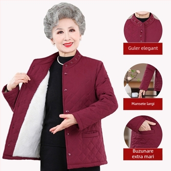 Palton de iarnă pentru femei, din poliester 95%+, cu umplutură de bumbac, gros, guler rotund, lungime 50–65 cm