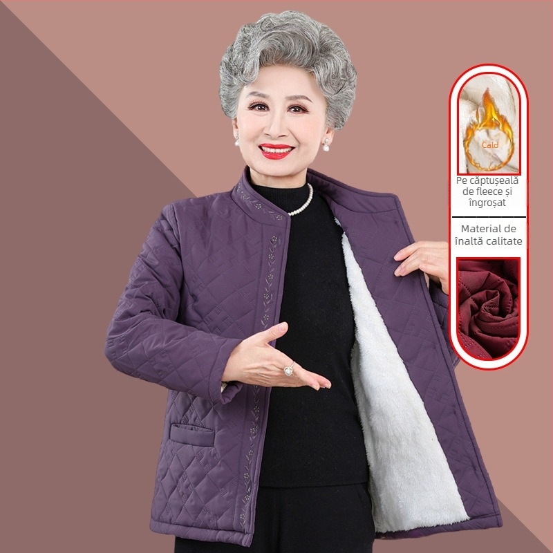 Palton de iarnă pentru femei, din poliester 95%+, cu umplutură de bumbac, gros, guler rotund, lungime 50–65 cm