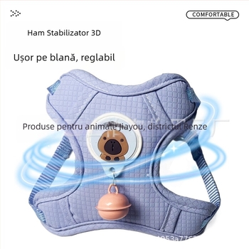 Lesă pentru câini cu ham pe piept, din țesătură, clopot din piele de cerb