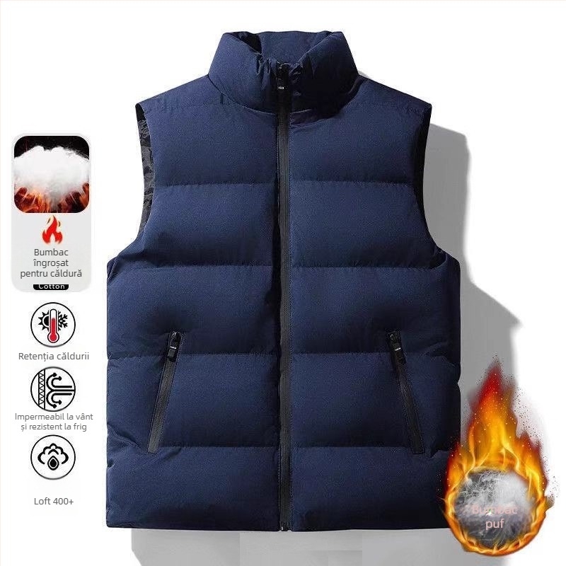 Vestă bărbătească căptușită cu fleece, groasă, croială lejeră, rezistentă la murdărie și uzură, caldă pentru muncă în toamnă și iarnă