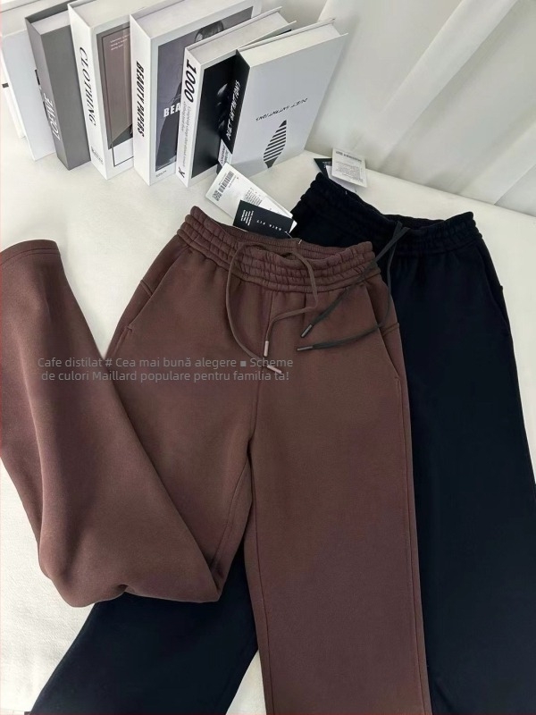 Pantaloni trening damă din bumbac, croială largă, talie medie, căptușeală fleece, toamnă 2025