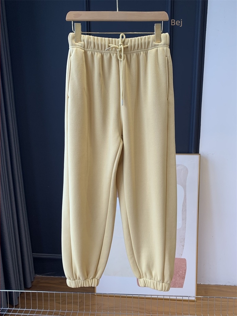 Pantaloni jogger pentru femei, din amestec de bumbac și poliester, groși, talie înaltă cu elastic, lungime 9/10, stil casual — Iarna 2025