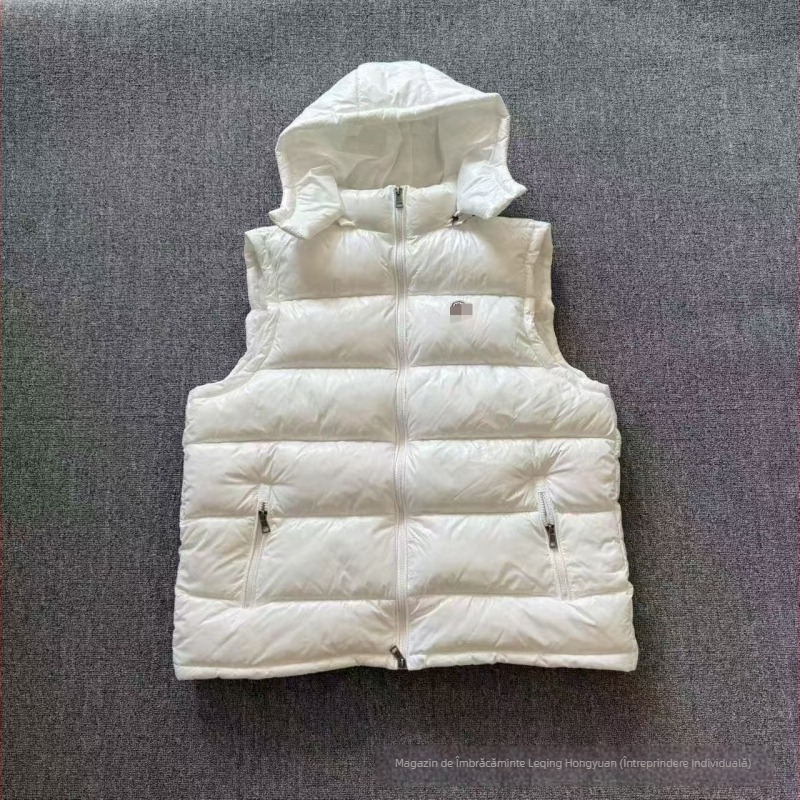 Vestă bărbătească cu glugă, umplutură din bumbac, exterior din poliester, buzunare cu fermoar, căptușeală acetat, iarnă 2025