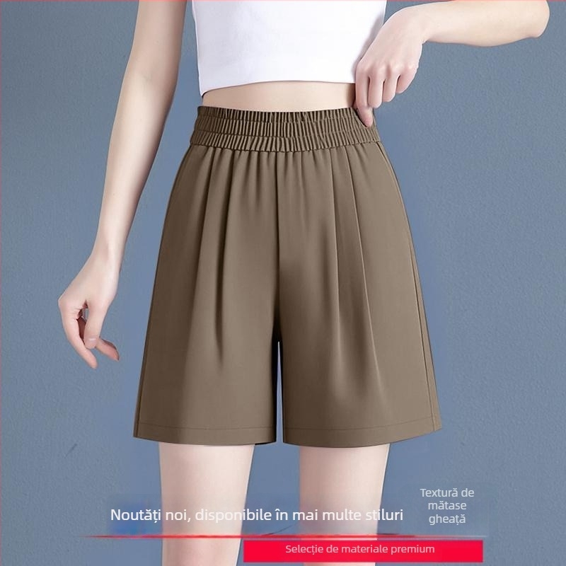 Ice Silk șorturi de plajă pentru femei, vară subțiri, croială lejeră, drepti, picioare largi, talie medie, 95% poliester, microelasticitate