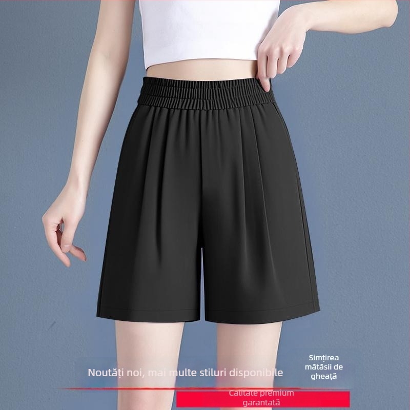 Ice Silk șorturi de plajă pentru femei, vară subțiri, croială lejeră, drepti, picioare largi, talie medie, 95% poliester, microelasticitate