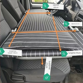 L6F Pat de mașină pliabil – saltea de odihnă pentru scaunul din față, universal în mașină, Material: Flocking; Umflare automată