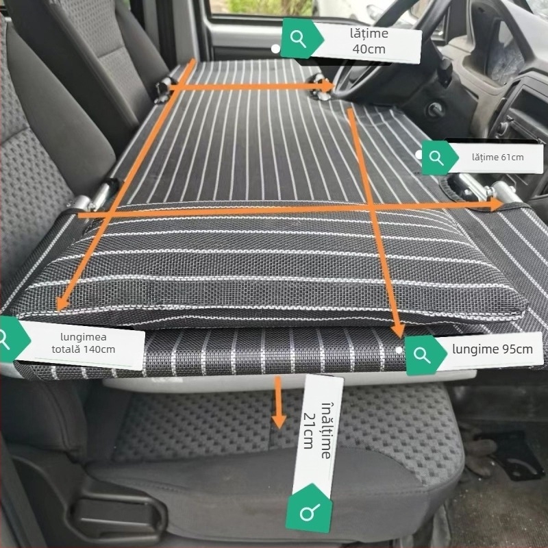 L6F Pat de mașină pliabil – saltea de odihnă pentru scaunul din față, universal în mașină, Material: Flocking; Umflare automată