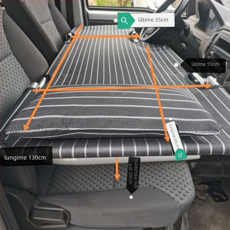L6F Pat de mașină pliabil – saltea de odihnă pentru scaunul din față, universal în mașină, Material: Flocking; Umflare automată