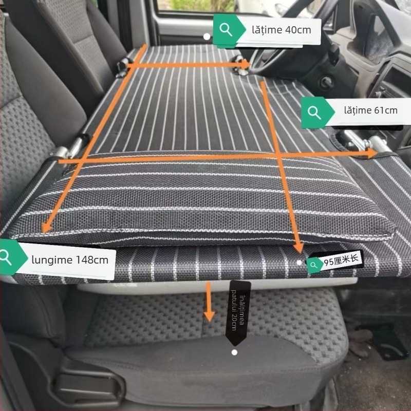 L6F Pat de mașină pliabil – saltea de odihnă pentru scaunul din față, universal în mașină, Material: Flocking; Umflare automată