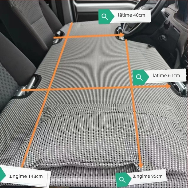 L6F Pat de mașină pliabil – saltea de odihnă pentru scaunul din față, universal în mașină, Material: Flocking; Umflare automată