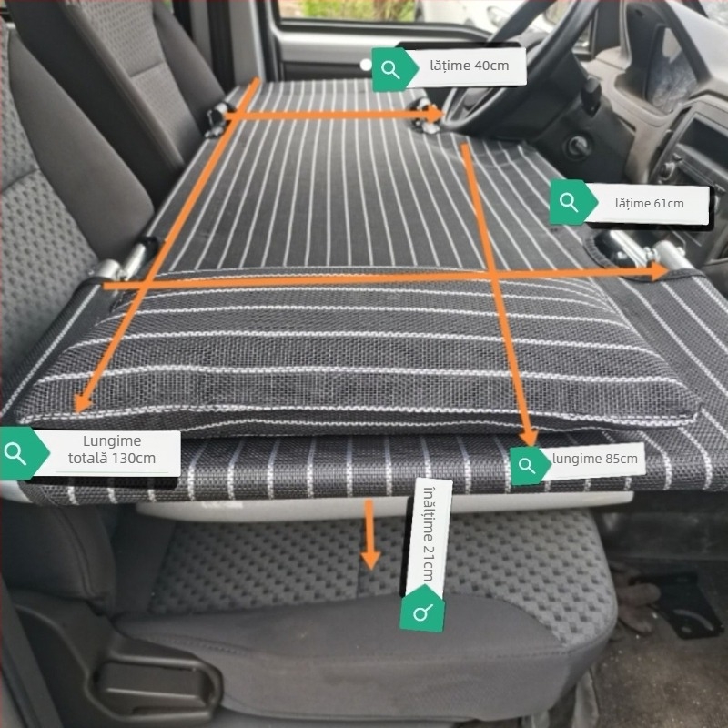 L6F Pat de mașină pliabil – saltea de odihnă pentru scaunul din față, universal în mașină, Material: Flocking; Umflare automată