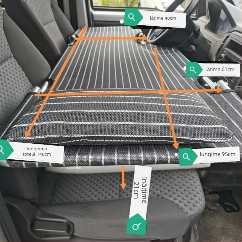 L6F Pat de mașină pliabil – saltea de odihnă pentru scaunul din față, universal în mașină, Material: Flocking; Umflare automată