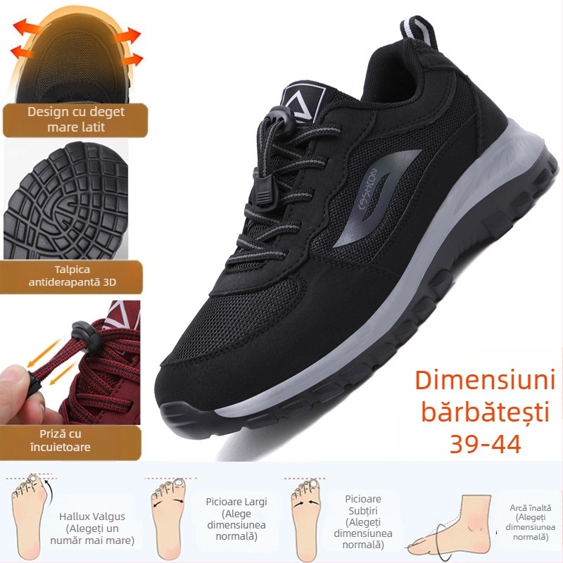Pantofi de plimbare unisex pentru vârstnici, partea superioară din plasă, talpă antiaderentă, vârf rotund, toc mic 1–3 cm, bandă elastică, potriviți pentru primăvară