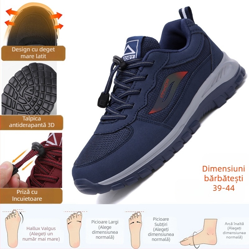 Pantofi de plimbare unisex pentru vârstnici, partea superioară din plasă, talpă antiaderentă, vârf rotund, toc mic 1–3 cm, bandă elastică, potriviți pentru primăvară