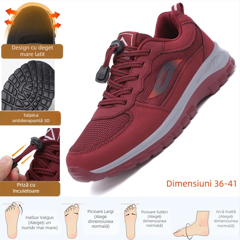 Pantofi de plimbare unisex pentru vârstnici, partea superioară din plasă, talpă antiaderentă, vârf rotund, toc mic 1–3 cm, bandă elastică, potriviți pentru primăvară