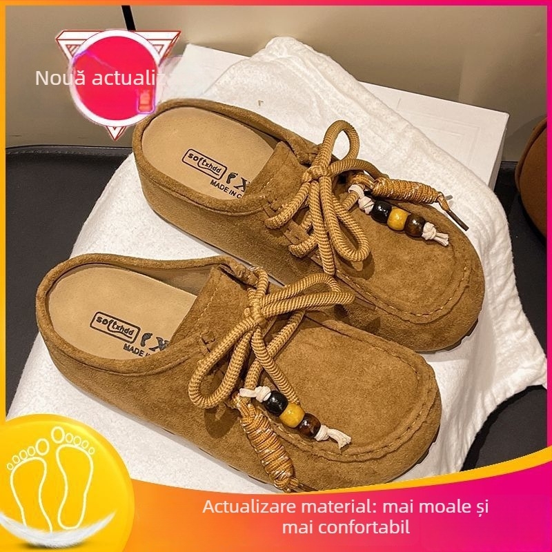 Sandale pentru femei, în stil Birkenstock, cu deget închis, slip-on, cu talpă groasă pentru creșterea înălțimii (partea superioară: nubuc de vițel; talpă: EVA; grosimea talpii: 0–3 cm; toc plat)