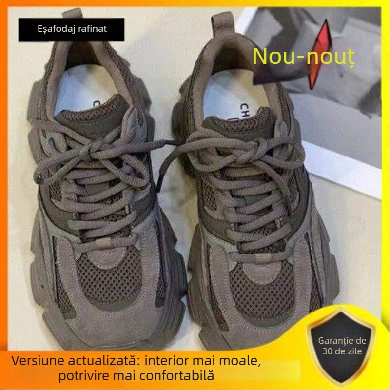 Pantofi sport bărbați Dad Shoes, inspirați de Little Monster, cu talpă groasă, partea superioară din piele sintetică, închidere cu șireturi, ușori și calzi