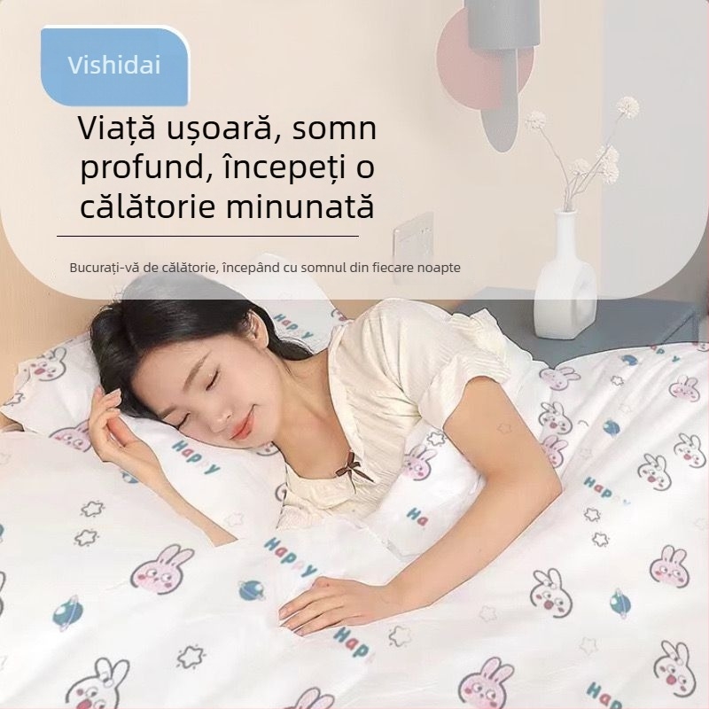 Set de dormit pentru călătorii, în patru piese: husă de pilotă din material nețesut, cearșaf de unică folosință și fețe de pernă