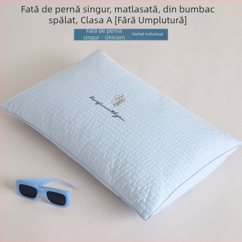 Husă de pernă din bumbac lavabil, clasă A, matlasată, fără inserție, demontabilă și lavabilă; broderie din bumbac pur
