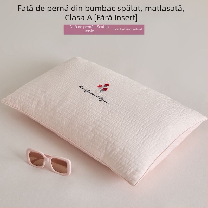 Husă de pernă din bumbac lavabil, clasă A, matlasată, fără inserție, demontabilă și lavabilă; broderie din bumbac pur