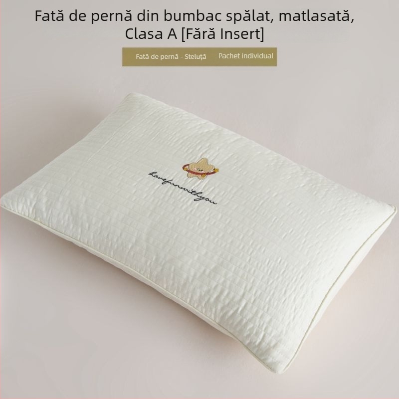Husă de pernă din bumbac lavabil, clasă A, matlasată, fără inserție, demontabilă și lavabilă; broderie din bumbac pur