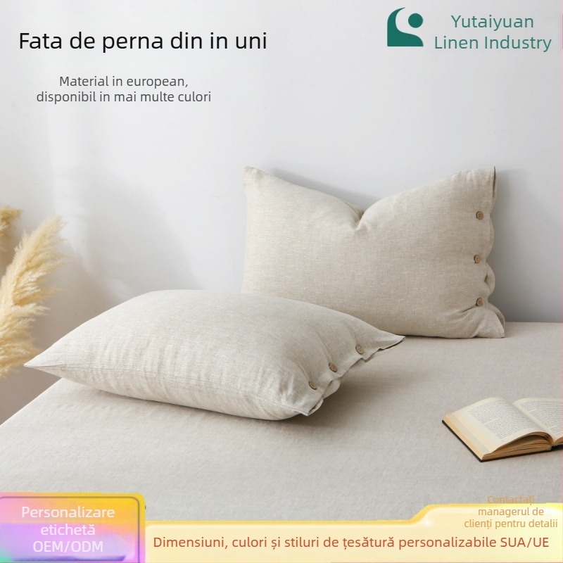 Yutaiyuan Feță de pernă din in, culoare solidă, nuanță Rain Dew naturală, stil Nordic minimalist, ușoară variație de culoare