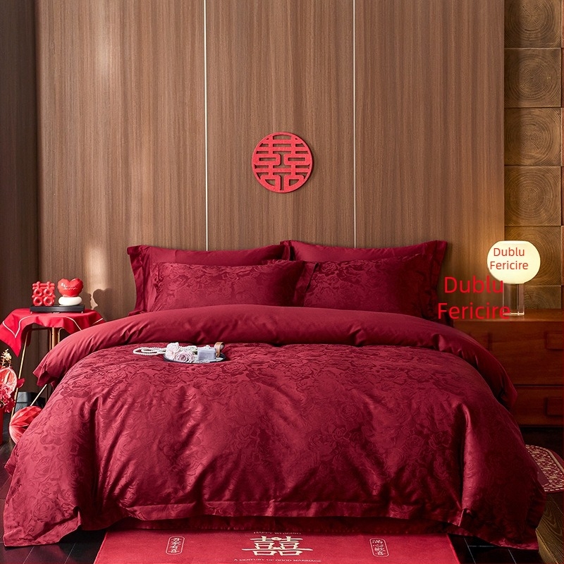 Set de patru piese - Jacquard din bumbac cu fire lungi, 100 fire, densitatea țesăturii 200x100, stil de nuntă