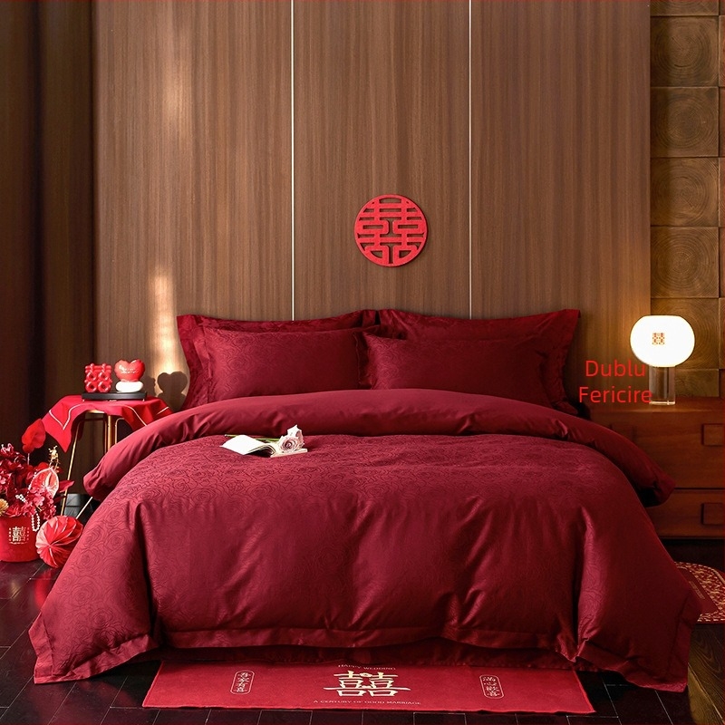 Set de patru piese - Jacquard din bumbac cu fire lungi, 100 fire, densitatea țesăturii 200x100, stil de nuntă