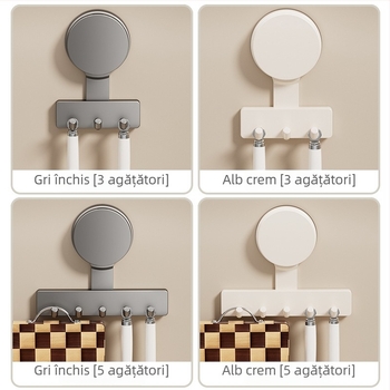 Cuier de bucătărie cu ventuză — ABS, multi-rând, stil minimalist modern, capacitate 5–10 kg