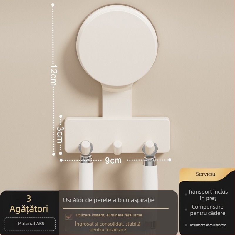 Cuier de bucătărie cu ventuză — ABS, multi-rând, stil minimalist modern, capacitate 5–10 kg