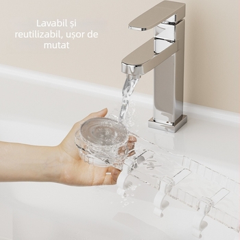Cuier PET cu ventuză – fără găuri, montaj pe perete pentru baie, cu cupă rotativă și rând de cârlige (5–10 kg)