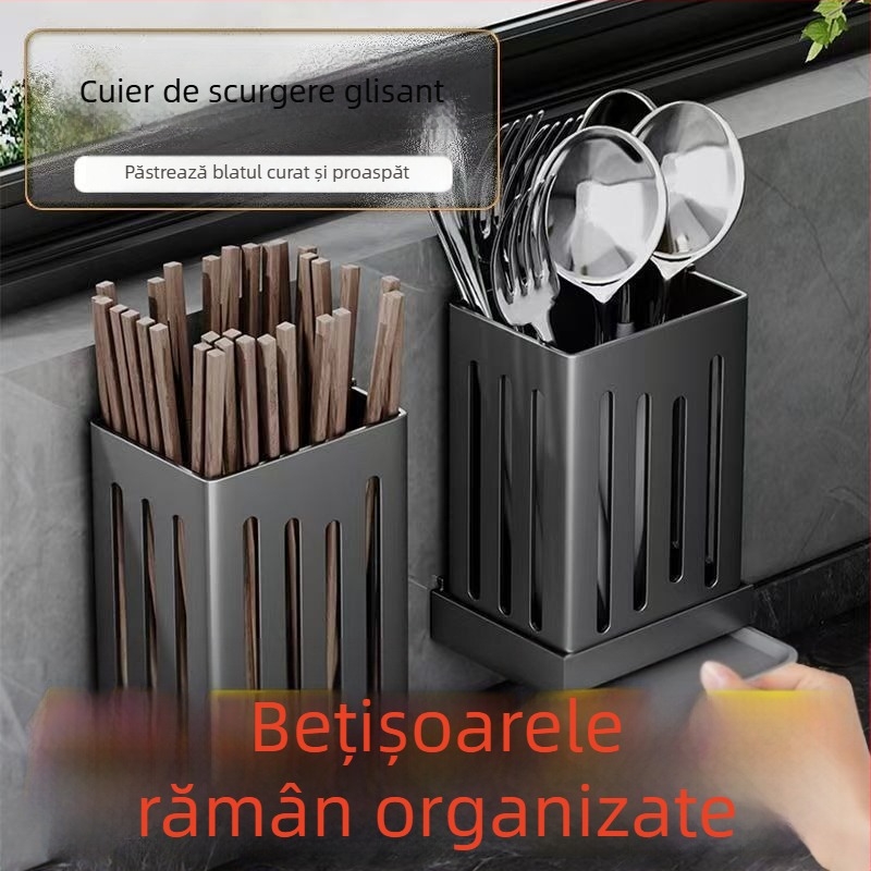 Coș de scurgere pentru ustensile de bucătărie, montat pe perete, material PP, model 111000223