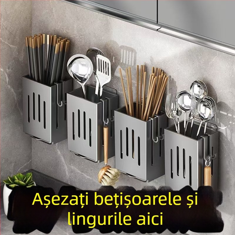 Coș de scurgere pentru ustensile de bucătărie, montat pe perete, material PP, model 111000223