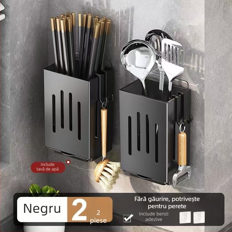 Coș de scurgere pentru ustensile de bucătărie, montat pe perete, material PP, model 111000223