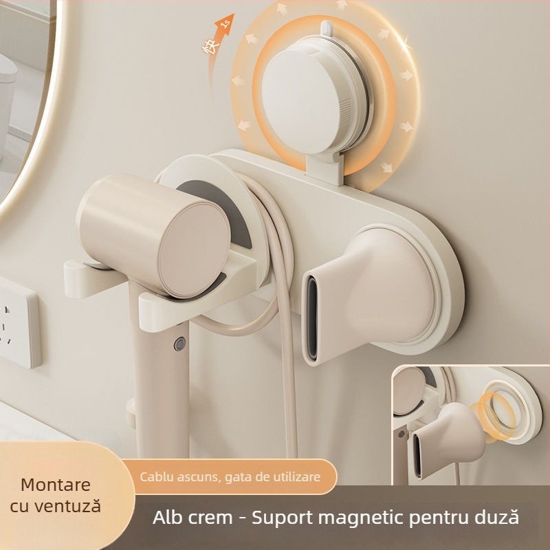 Suport pentru uscător de păr cu ventuză, montaj pe perete, design perforat, certificat CE, cod produs Pxx695738122989