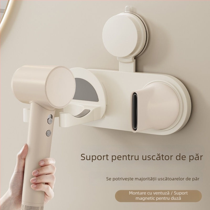 Suport pentru uscător de păr cu ventuză, montaj pe perete, design perforat, certificat CE, cod produs Pxx695738122989