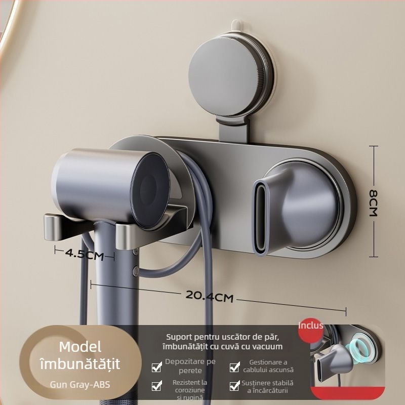 Suport pentru uscător de păr cu ventuză, montaj pe perete, design perforat, certificat CE, cod produs Pxx695738122989