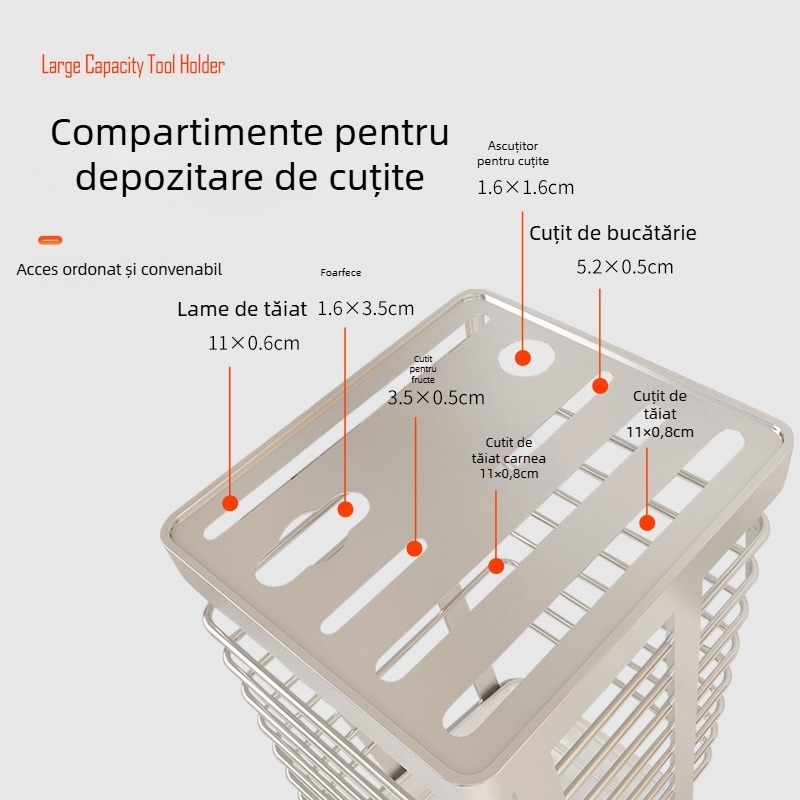 Suport pentru cuțite de bucătărie din oțel inoxidabil, montat pe perete, cu drenaj