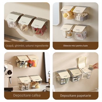 Cutie transparentă de depozitare pentru baie, montată pe perete, cu capac flip-top pentru bețișoare demachiante